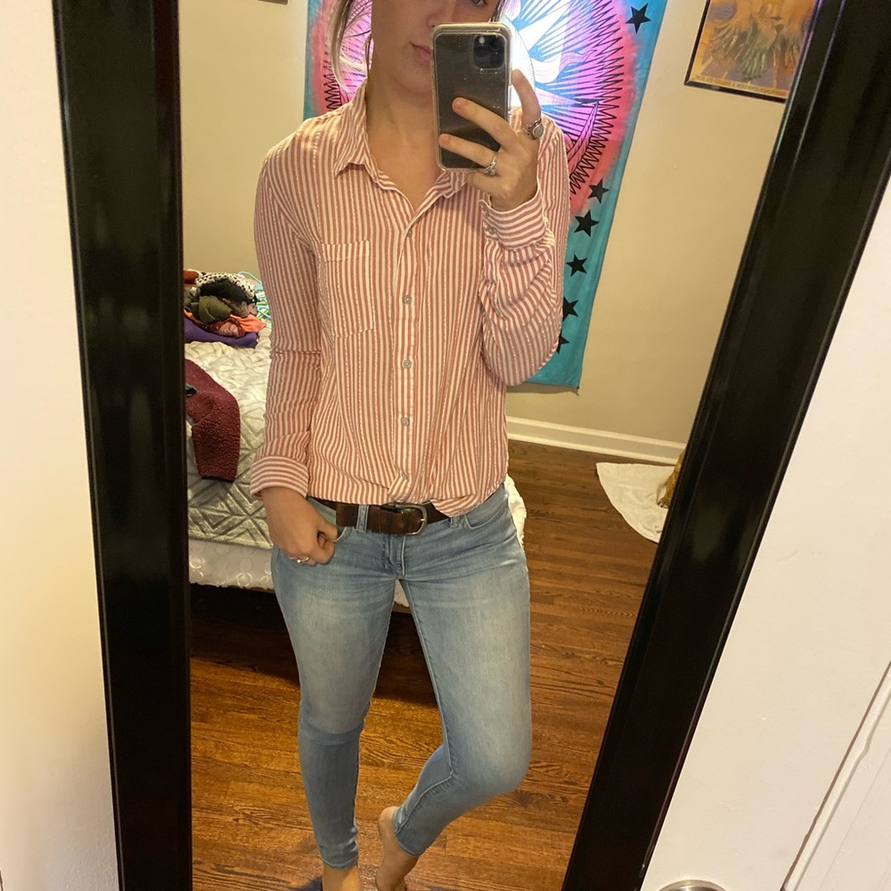 pink & white stripped button down